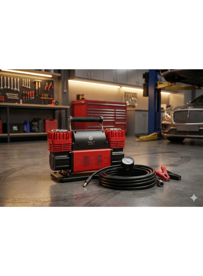 Toby's Professional Dual Cylinder Car Tire Air Inflator – 12V High-Power Air Compressor with Pressure Gauge, 150 PSI & 300L/Min Fast Inflation - Image 2